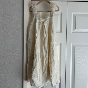Zara Girls 11-12Y Light Cream Linen Sundress with Tulle Strap Detail